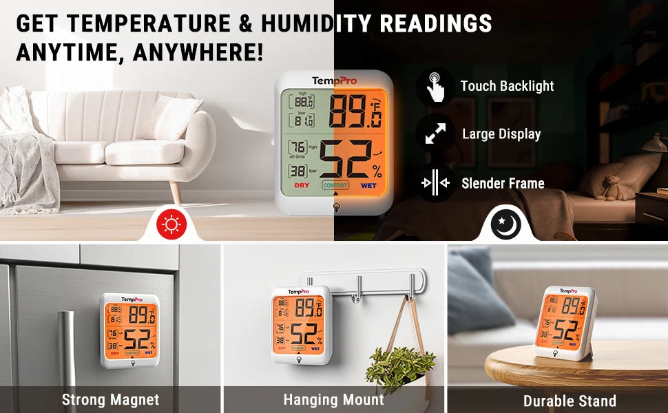 TempPro TP-53 Digital Indoor Home Thermometer Hygrometer Temperature Humidity Sensor Backlight Weather Station For Room