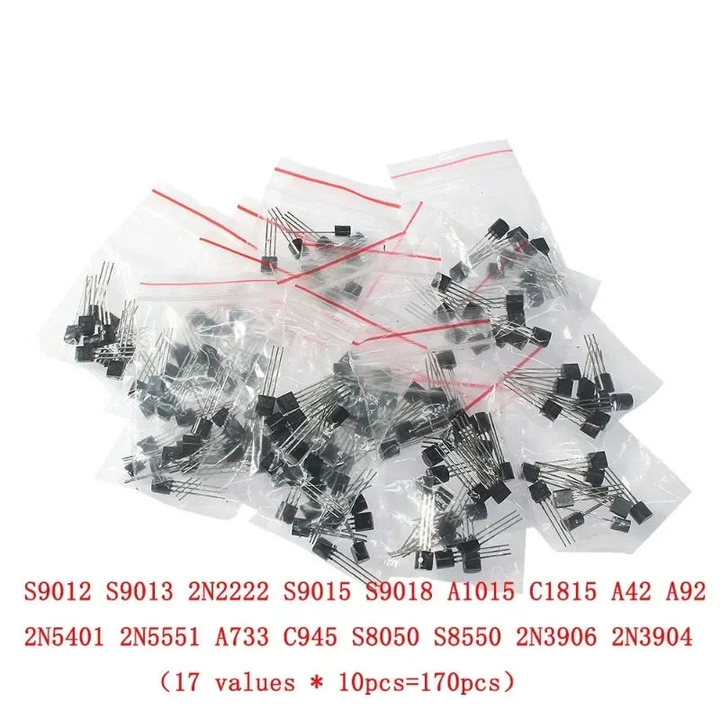 50-900PCS Transistors Kit PNP NPN A1015 S8050 S8550 S9012 C1815 MJE13001 2N3904 2N3906 BC327 BC337 BC517 BC547 BC548 BC549 BC558