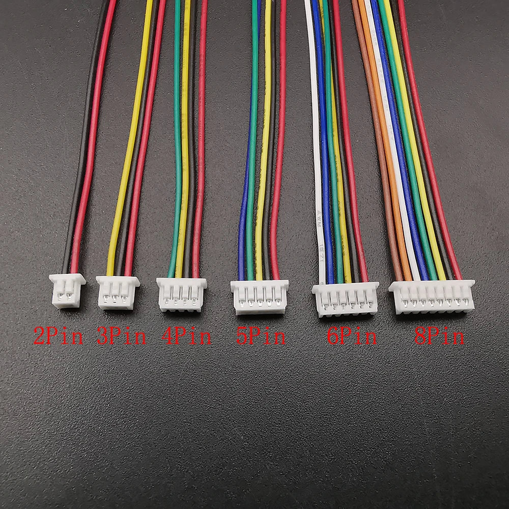 10Pcs Mini JST 1.25mm Pitch MX1.25 2/3/4/5/6/8 Pins Single-ended / Same Direction Female to Female Plugs Wires Connector 28AWG