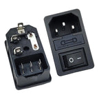 AC Power Cord Socket With Rocker Switch Rocker Switch Fuse Holder, 250V/AC 10A Connector Plugss Connector 3 Pin IEC320 C14