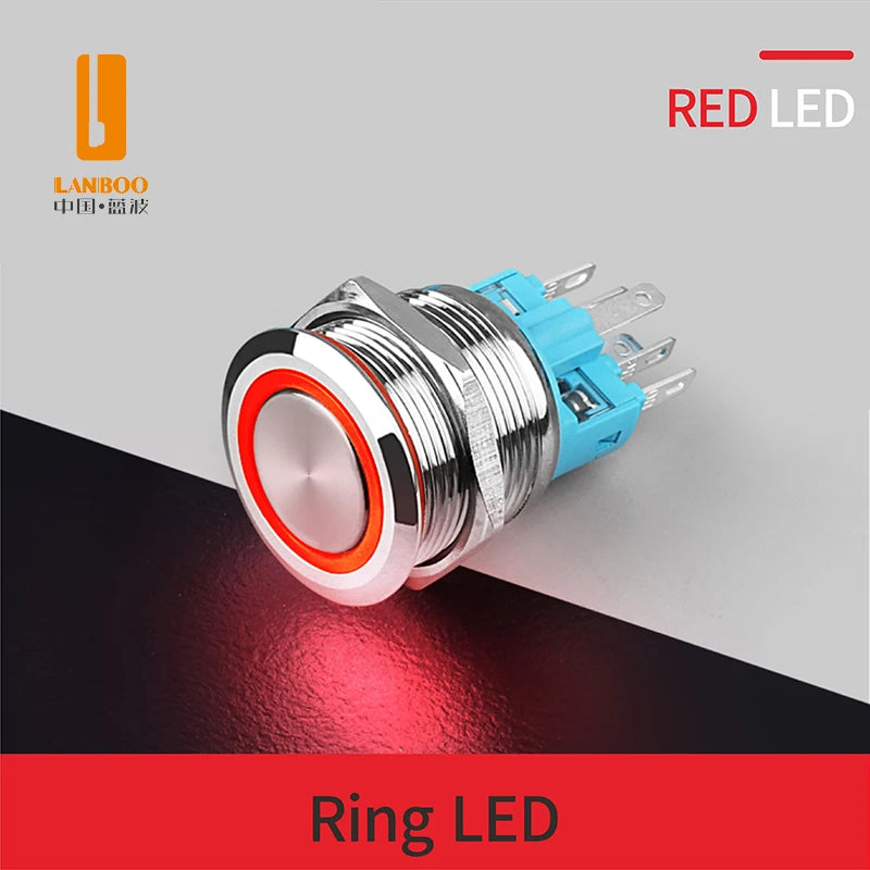 LANBOO 22B2 Economy Metal Pushbutton Switch / 1NO1NC / Momentary or Latching Available. Ring/Power Supply Button