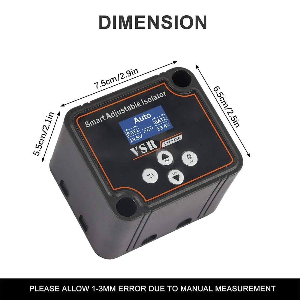 12V 140A Dual Battery Smart Isolator ,Display VSR Car Relay Voltage Setting Voltage Sensitive Relay For Camper Car RV