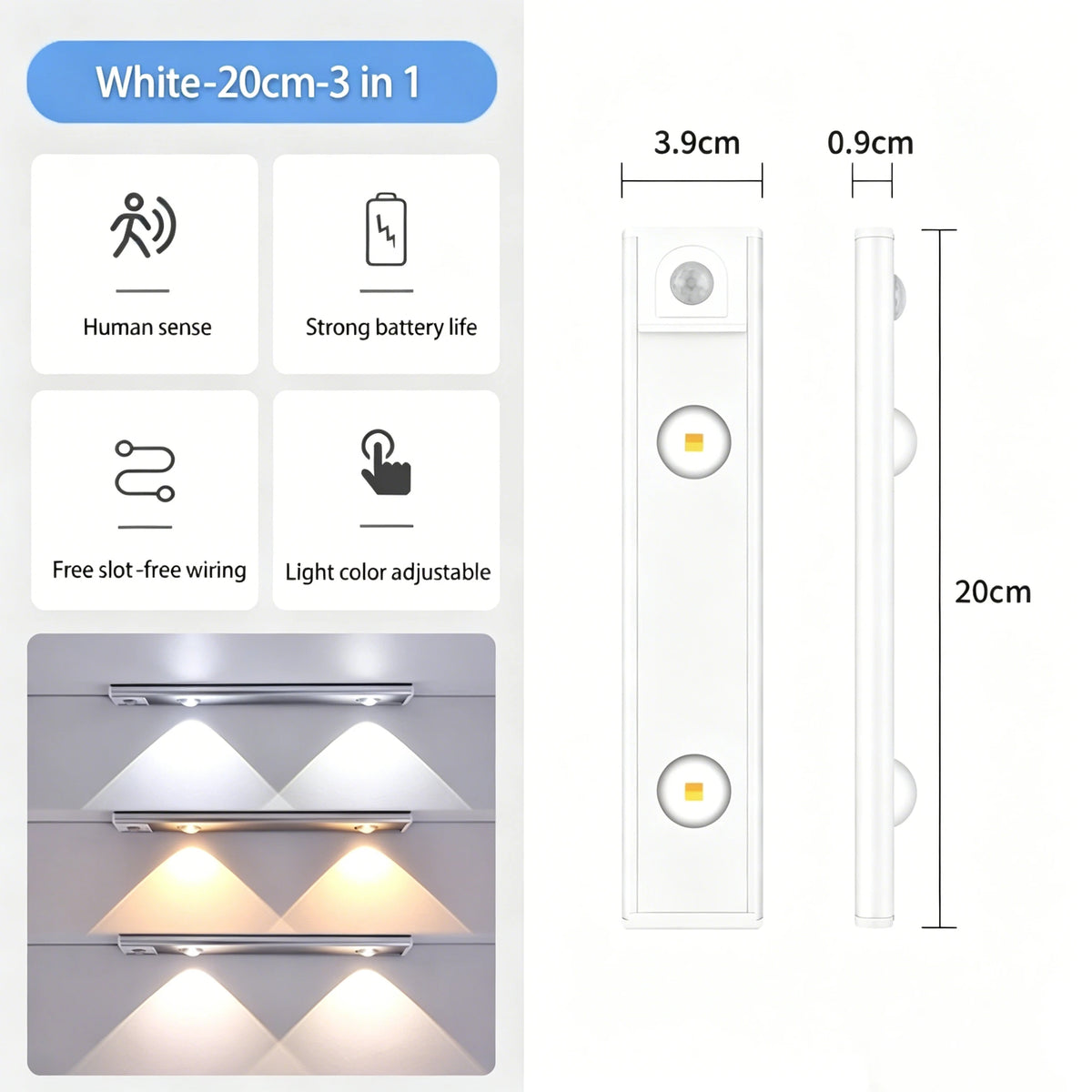 LED Cabinet Light USB Rechargeable Motion Sensor Dimmable LED Night Lamp For Kitchen Wardrobe Closet Home Lighting 20/30/40/50CM