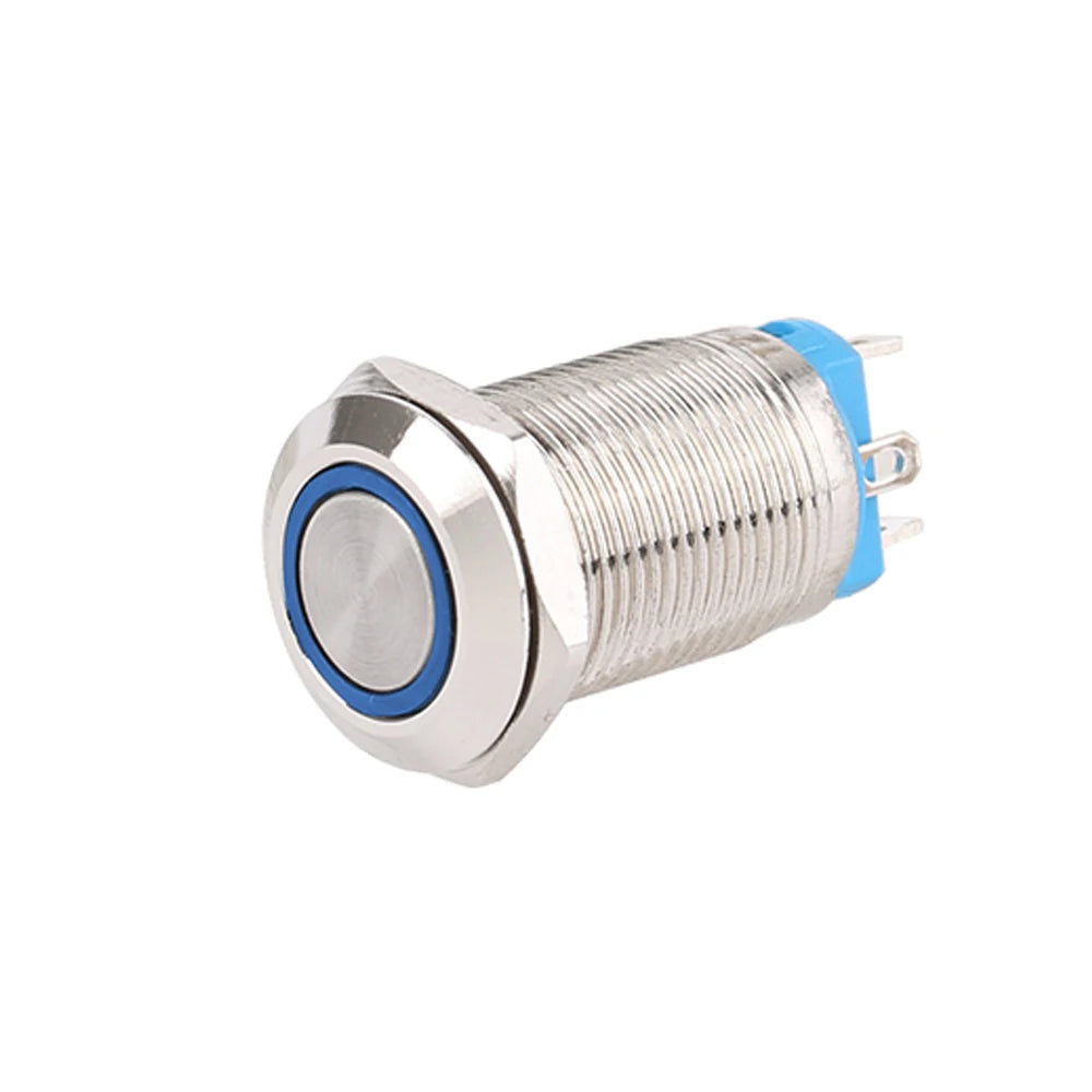1pc 12mm Anti-Vandal Metal Push Button Switches High Flat Round With LED Green Red Blue White 3V 12V Momentary Latching Reset