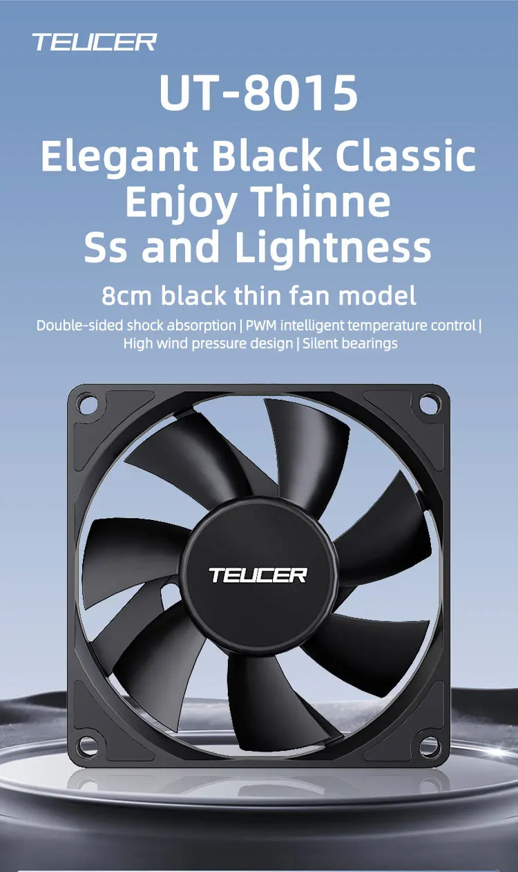 TEUCER 8015 Computer Case Fan 80mm/92mm 4-pin PWM High Airflow Ultra-thin Cooling Fan 1200-3000RPM Cascadable FDB Bearing Fan