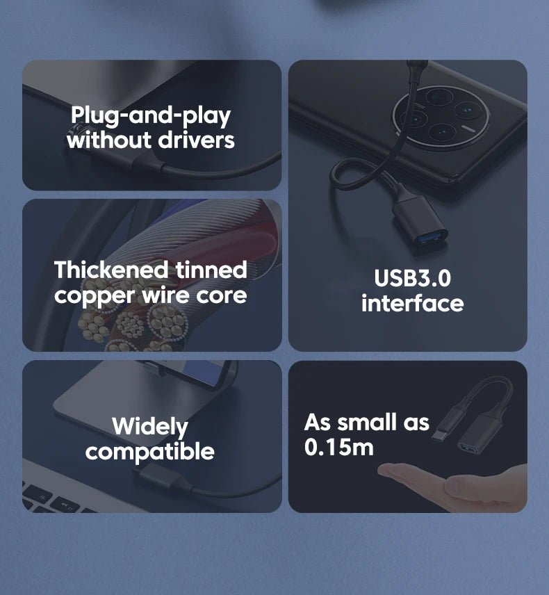 Elough Type C to USB 3.0 OTG Adapter Cable For PC Laptop Xiaomi Android Phone Flash Drive OTG Data Cable USB Type C Adapator