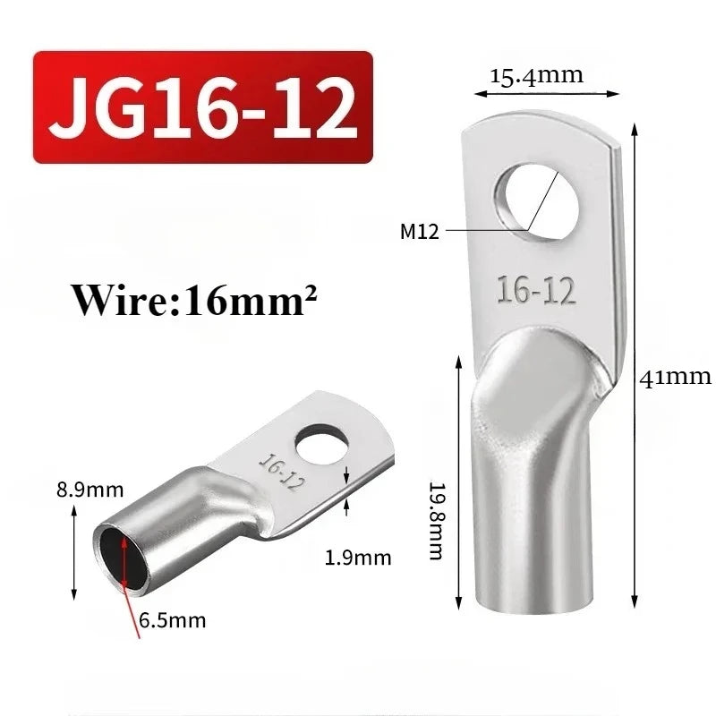 JG Copper Terminal Crimp Terminal Ring Lug Tin Plated Terminal For Connection Electric Cable Power M6 M8 M10 M12 Solid Connector