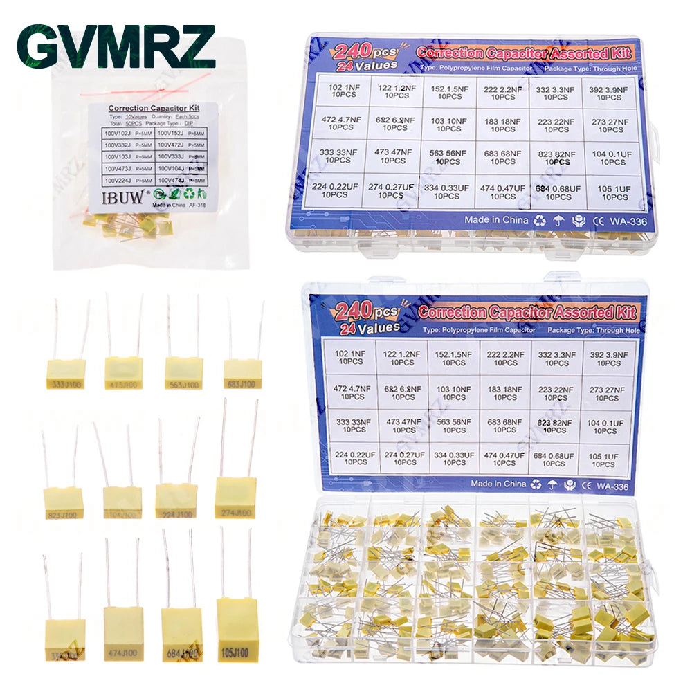 Polypropylene Safety Plastic Film kit 100nf 220nf 10nf 47nf 22nf 1nf 0.47uf 0.1uf 330nf Correction capacitor