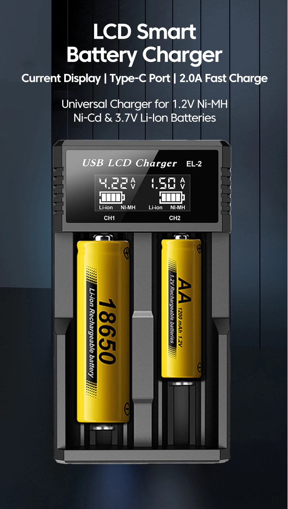 USB LCD Battery Smart Charger 1/2/4 Slots Dual For 18650 3.7V Rechargeable Lithium Battery For 1.2V NI-MH AA / AAA Battery