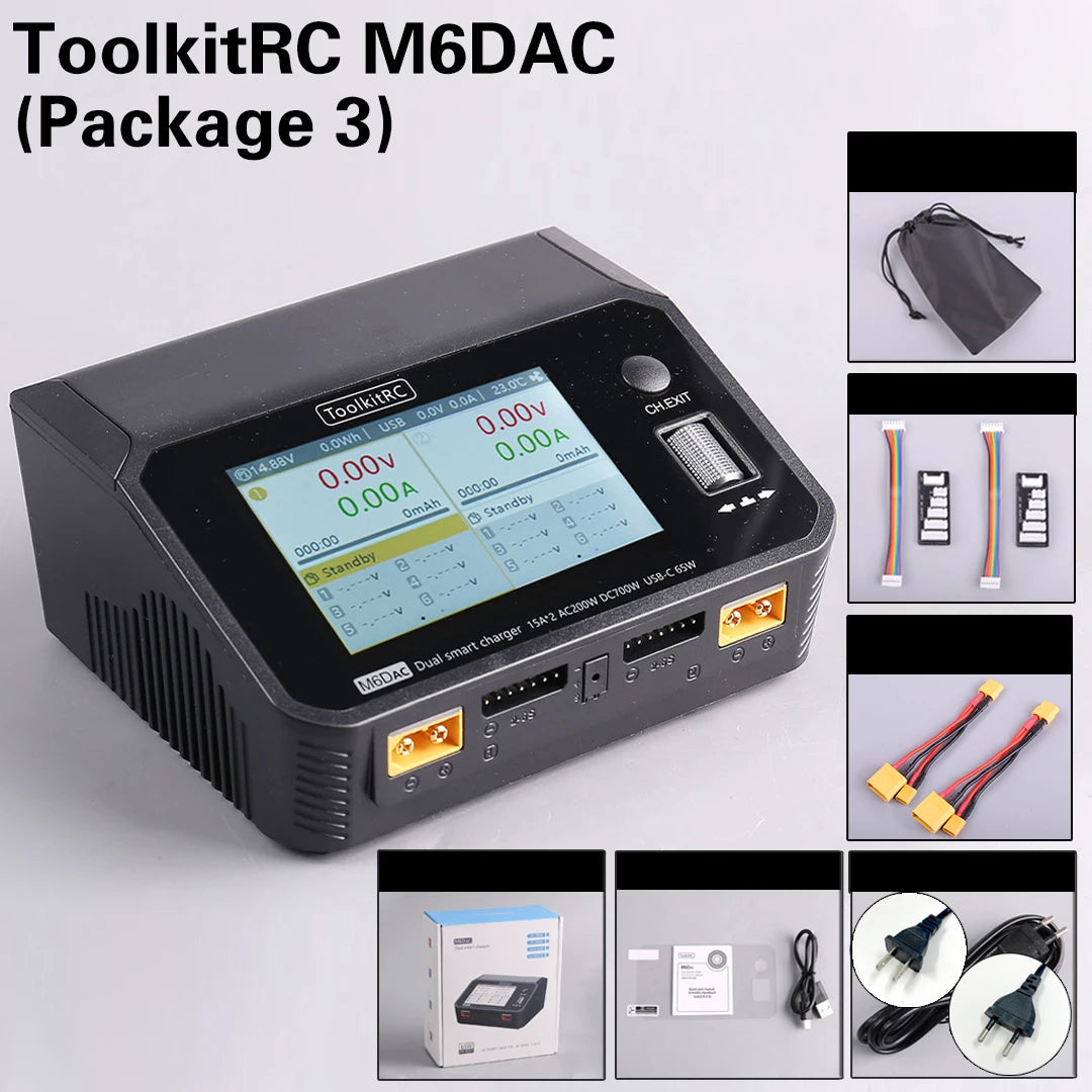 ToolkitRC M6DAC 350W X 2 USB-C 65W AC/DC Dual Smart Charger Discharger for 1-6S Lipo LiHV Lion NiMh Pb Battery with 15A Balance