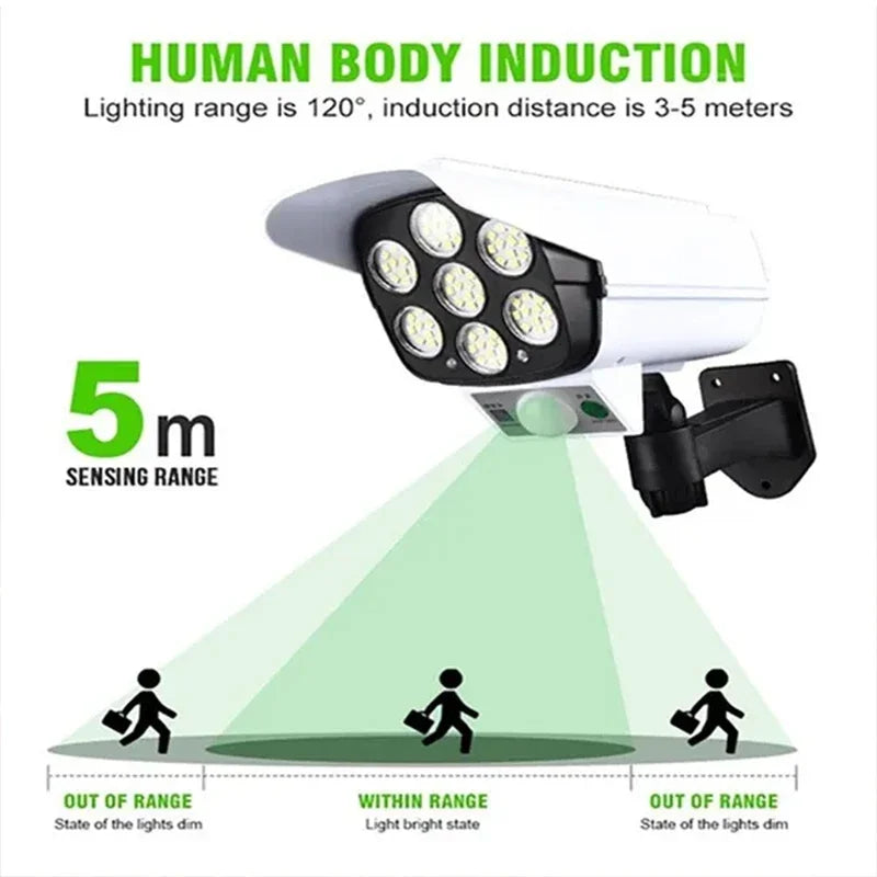 1-2Pack 77LED Solar Motion Sensor LED Light Outdoor Dummy Camera Wireless Security Flood Light Waterproof Lamp For Home Garden