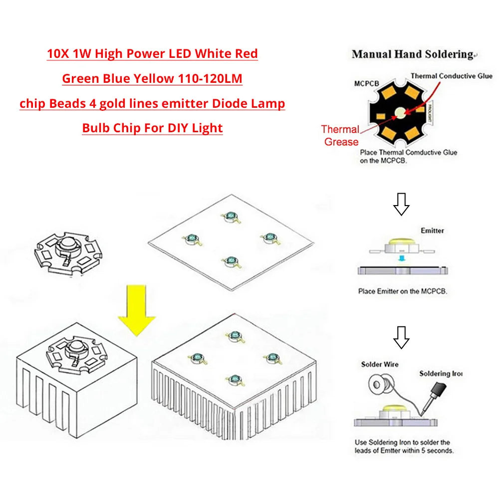 10pcs 3W High Power LED Chip Lamp Bulb 110-120LM Bead Line Emitter Diode White Red Green Blue Yellow DIY Led Light Decoration