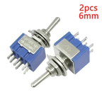 2PCS MTS-101/102/103/202/203 Toggle Switch 6mm Dark Blue 2/3Position 2/3/6Pin ON-ON/ON-OFF/ON-FFF-ON 6A 125VAC Arm Rocker Switch