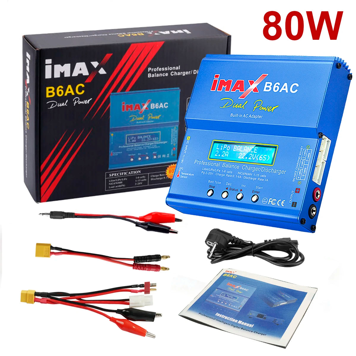 Imax B6 AC RC Charger 80W B6AC 6A Balance Charger Digital LCD Screen Li-ion LiFe Nimh Nicd PB Lipo Battery Discharger