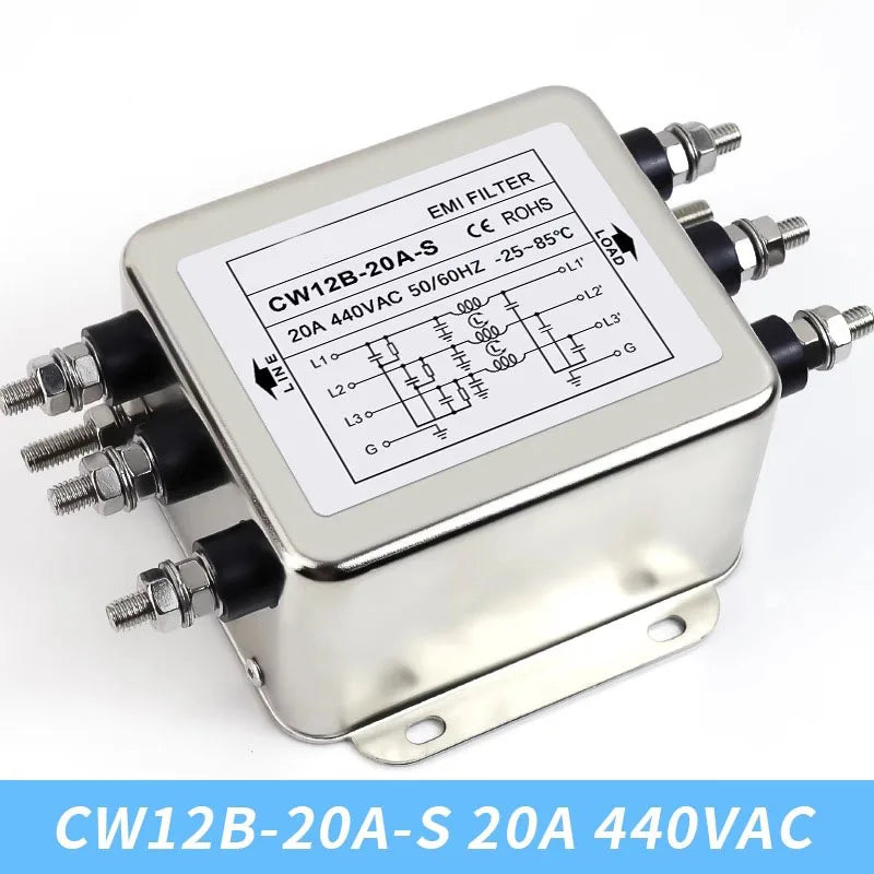 EMI filter auger-type CW12B-10/20/30/40/50/60/80/100A-S 3-phase 3-wire AC power supply filter power purifier anti-interference