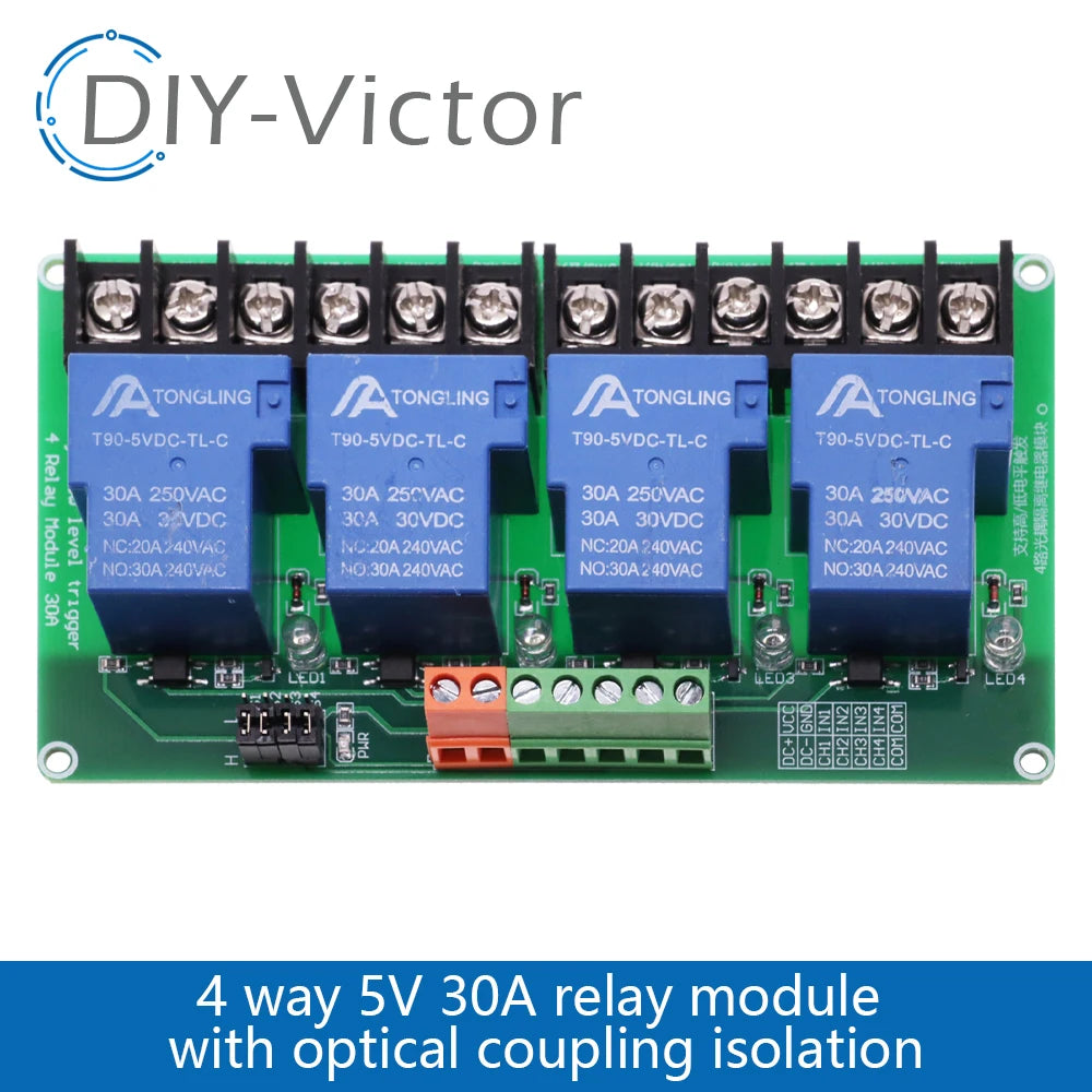 1/2/4 channel relay module 30A with optocoupler isolation 5V 12V 24V supports high and low Triger trigger DC30V/30A AC250V/10A