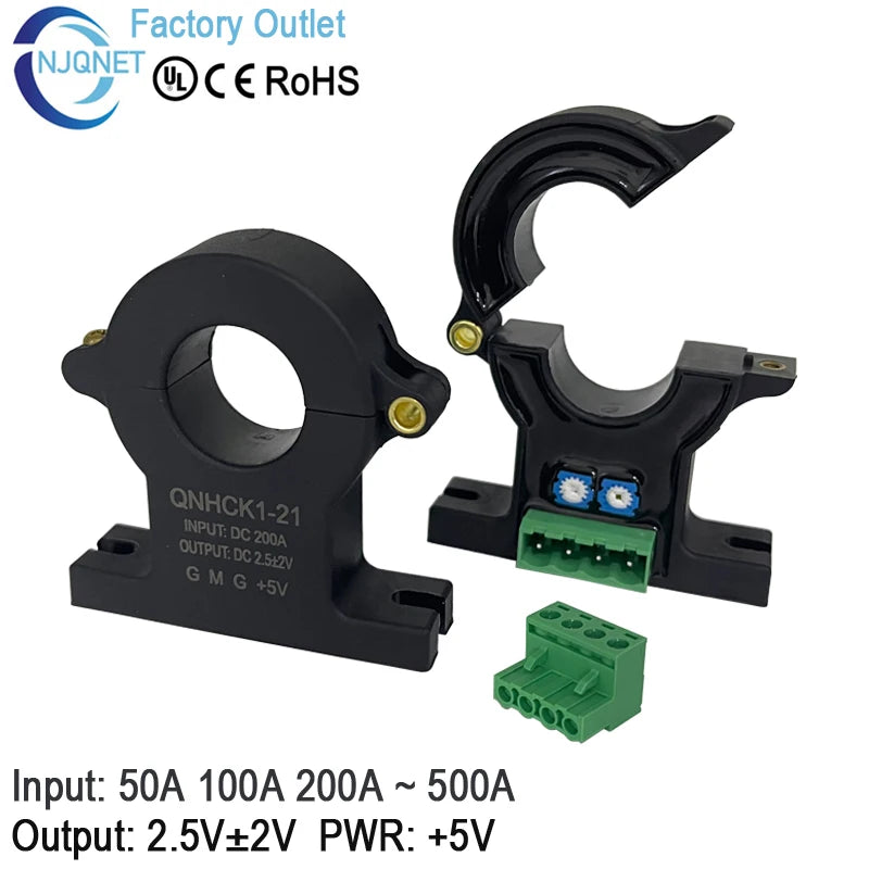 Split Core Current Transducer Hall QNHCK1-21 30A 50A 100A 200A 2.5V2V Current Sensor Hall Effect DC Current Transformer Clamp CT