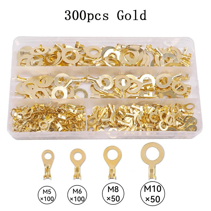 150/300/540pcs Boxed Terminal Block Wire Connector M3-M10 O-type Ground Lugs Terminal Cold-Pressed Copper Tab Wiring Nose