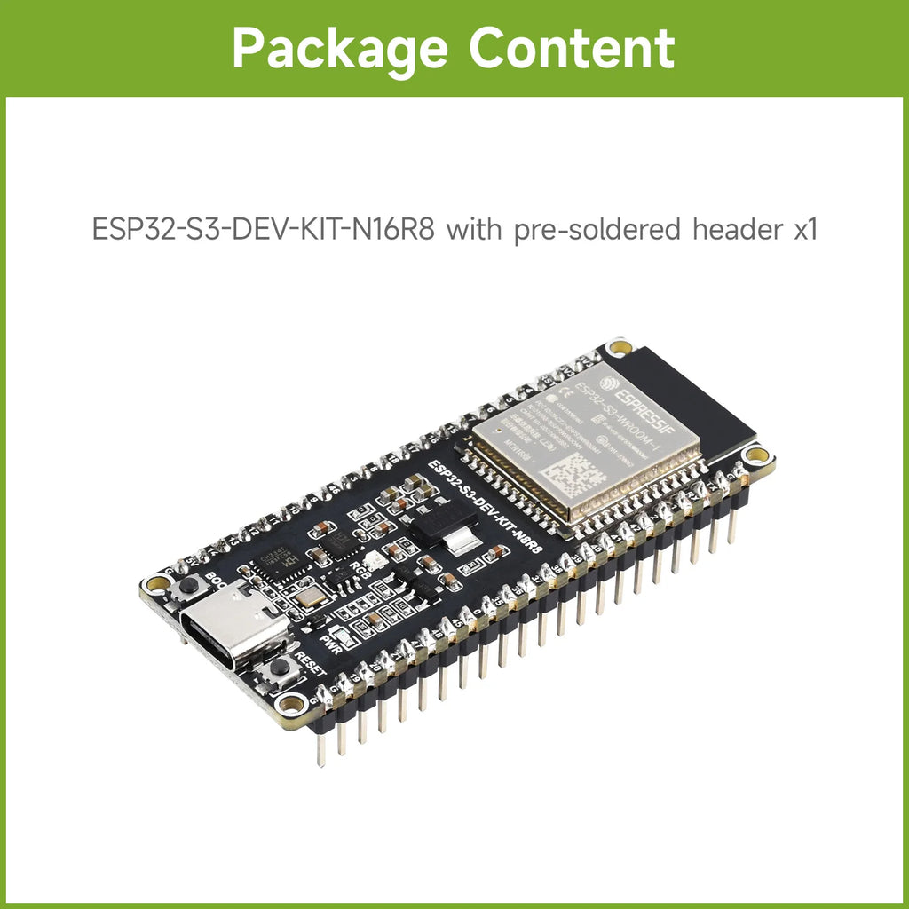 Waveshare ESP32-S3 Microcontroller, 2.4GHz Wi-Fi Development Board, 240MHz Dual Core Processor, ESP32-S3-WROOM-1-N8R8 Module