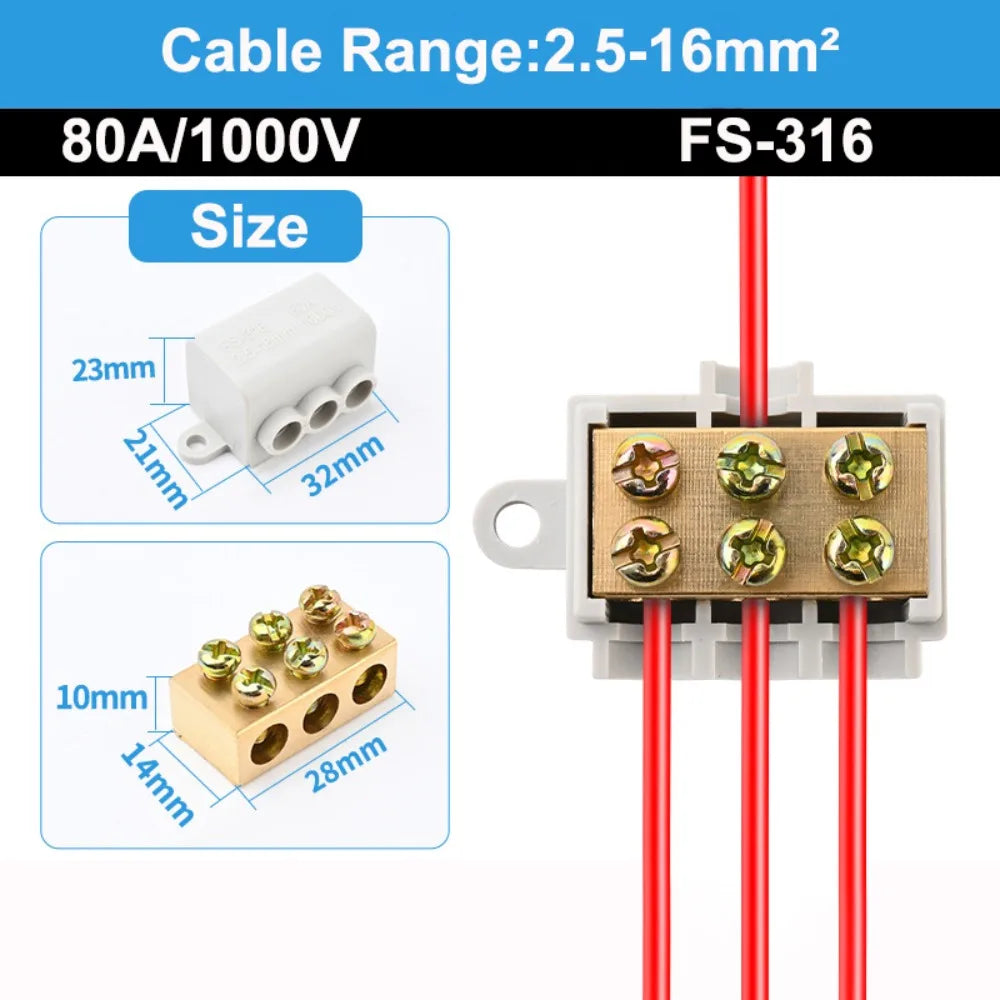 New Conductor Brass High Power Splitter Large Current Universal Quick Terminal Block Terminal Blocks Electrical