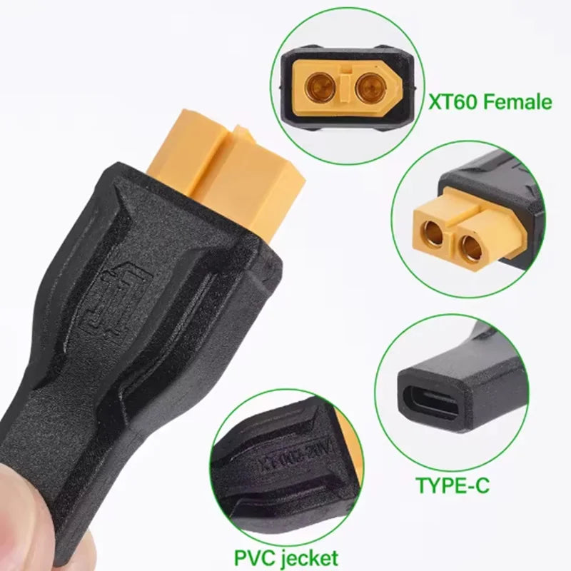 USB C Type-C To XT60 Plug Adapter Female 100W 20V/5A Charging Connector for Toolkitrc Model Energy Storage Outdoor Power