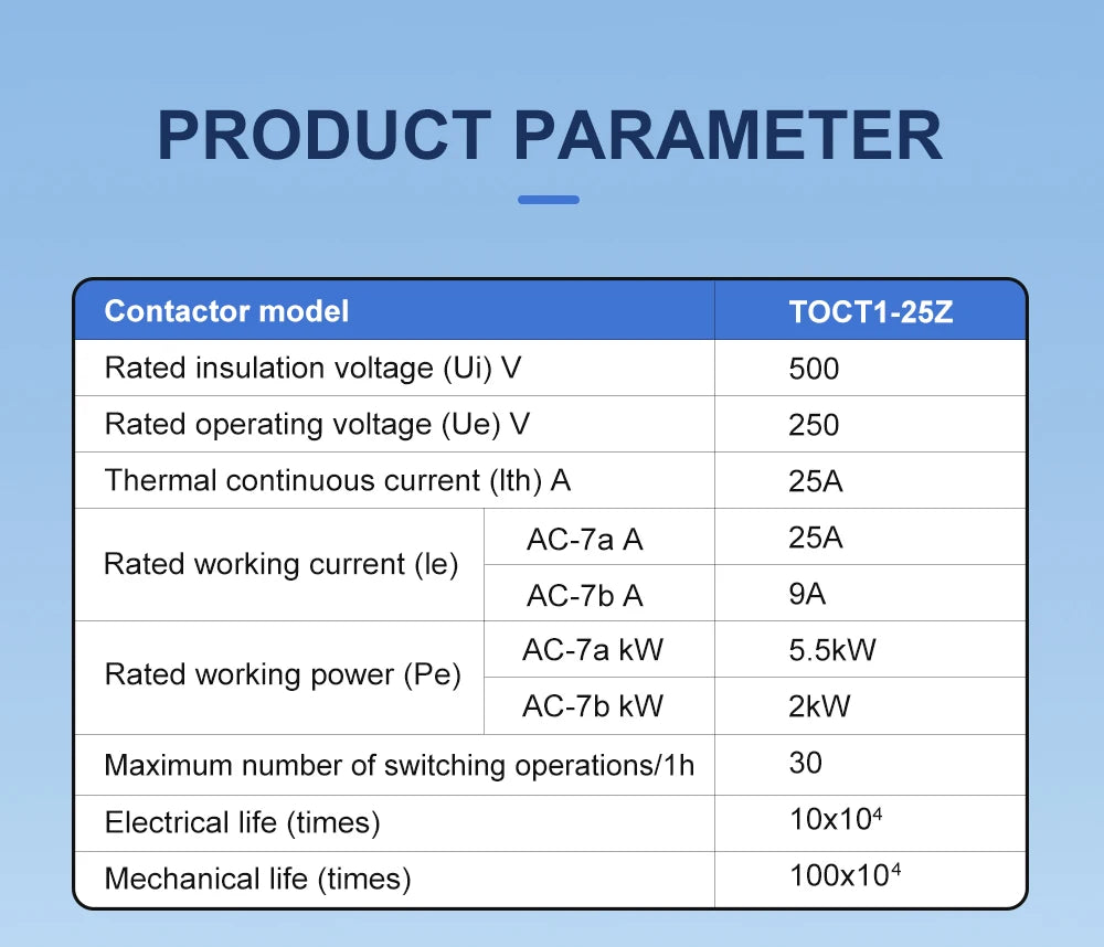 TOMZN TOCT1 2P 25A DC 12V 24V Coil 220V/230V 50/60Hz DIN Rail Household AC Modular Contactor 2NO or 1NO 1NC