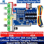 1~5PCS 5S 18V 21V 30A 45A BMS Lithium Battery Charging Protection Board NTC ,Balancing Function, and Temperature Protection