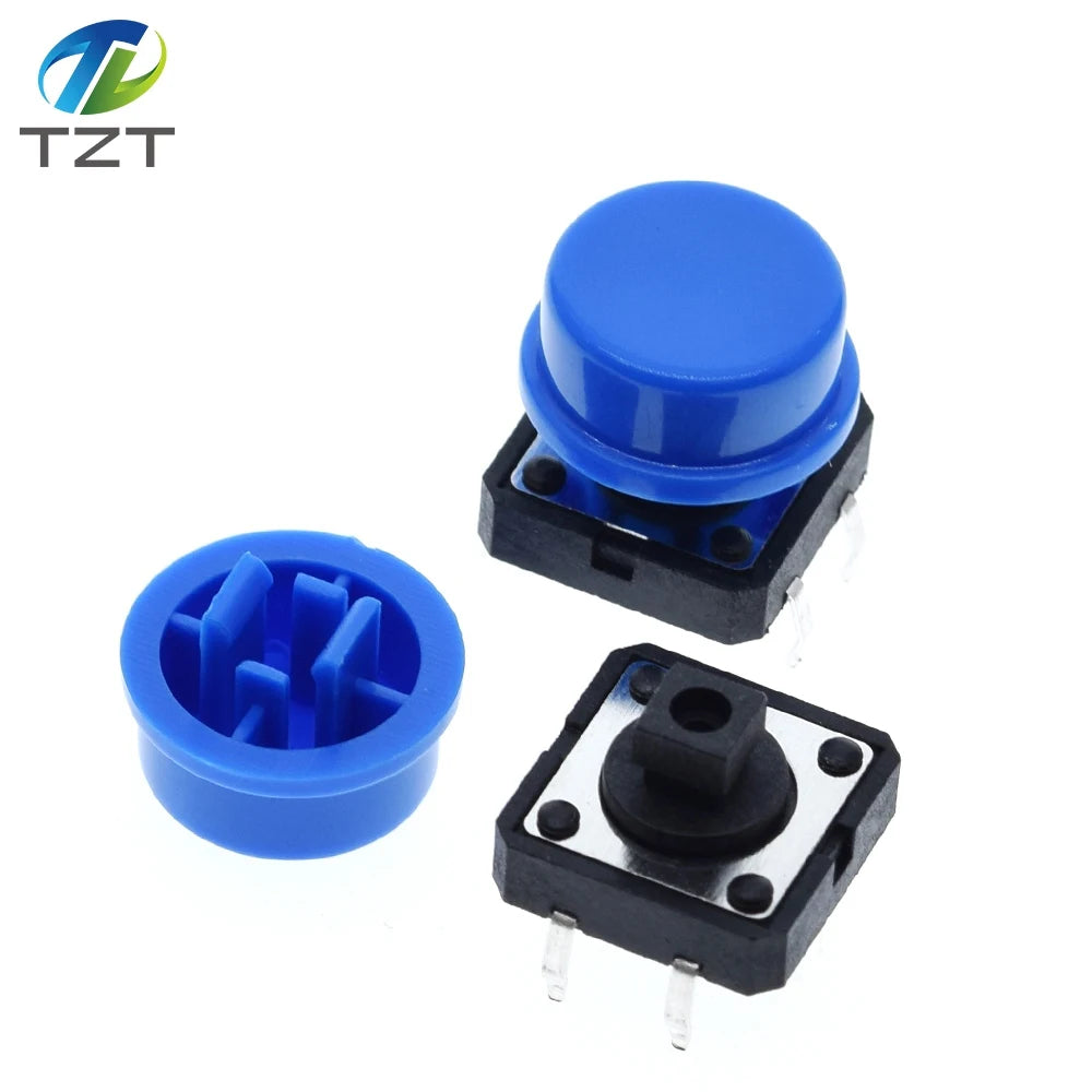 25PCS Tactile Push Button Switch Momentary 12*12*7.3MM Micro switch button + 25PCS Tact Cap(5 colors) for Arduino Switch