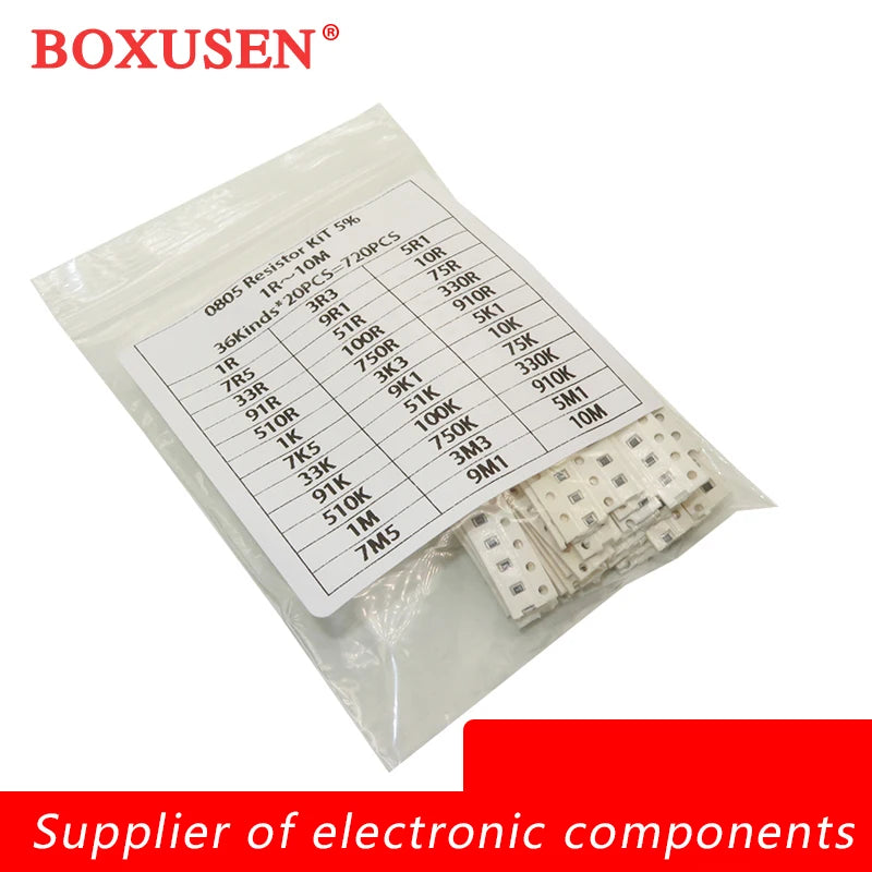 36Value * 20PCS =720PCS 0805 0603 1206 SMD Resistor Kit 1 ohm- 10M ohm Assorted Kit