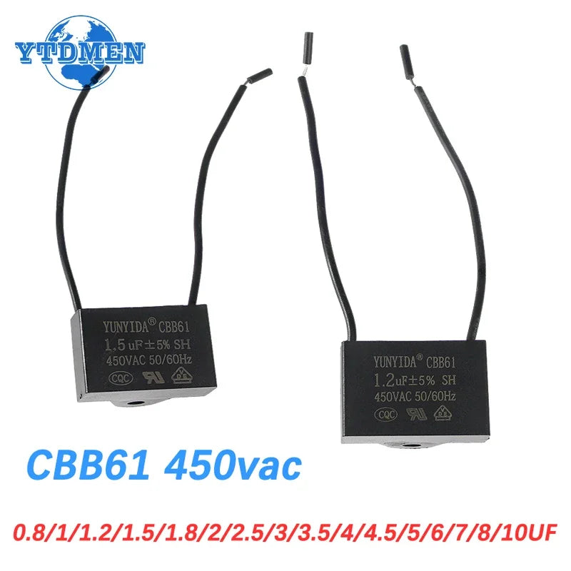 1/2/5PCS CBB61 Motor Run Capacitor 450V AC Fan Capacitors 0.8/1/1.2/1.5/1.8/2/2.5/4/5/6/8/10UF for Ceiling Fan & Air Conditioner