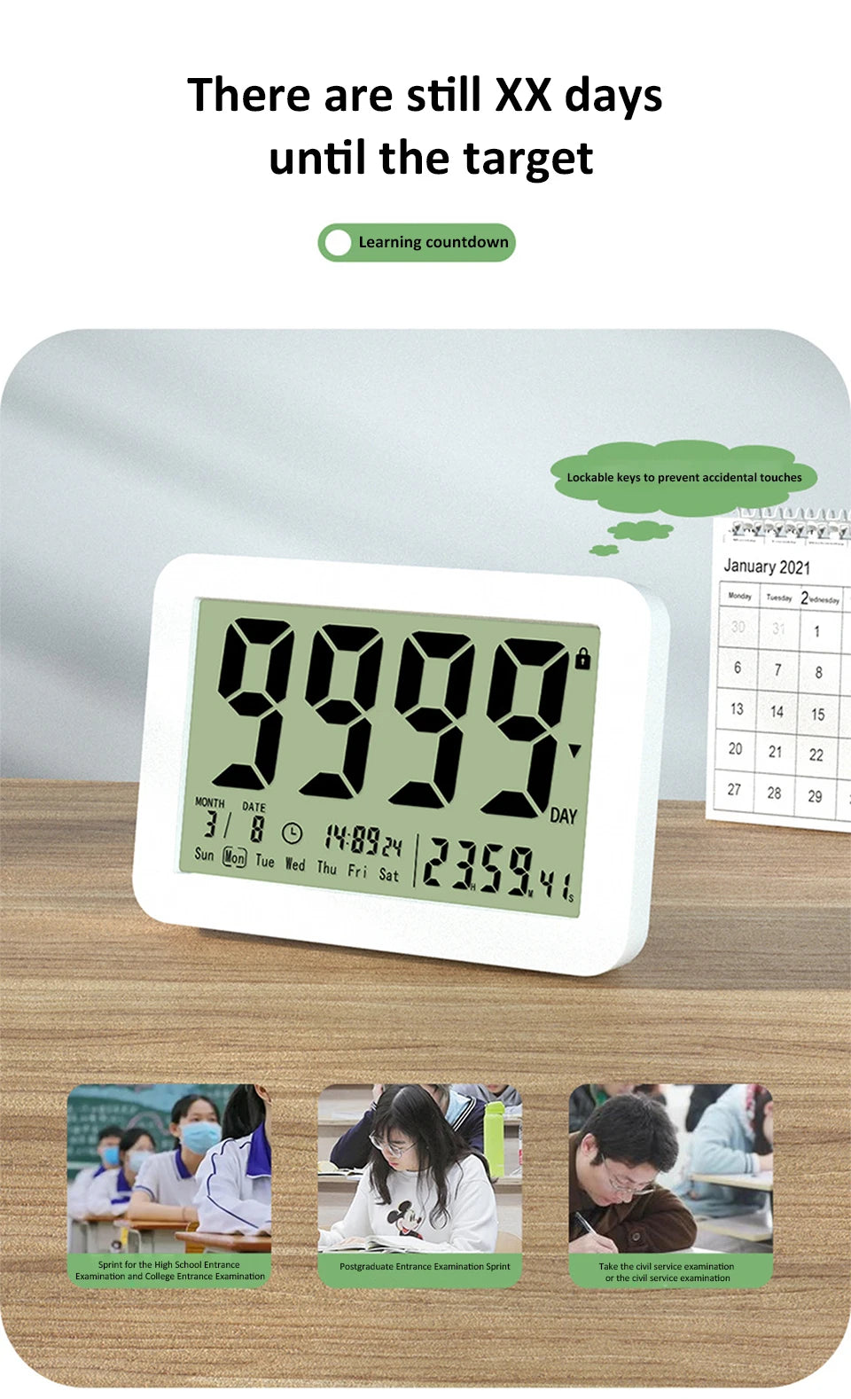 Digital Countdown Days Timer 9999-Day Count Down Clock Multi-Function Electronic Countdown Timer for Vacation Retirement Wedding