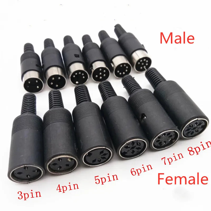 1Pcs Black DIN Circular Connector, Male/Female Chassis & Cable Mount Plug/Socket (3/4/5/6/7/8 Pin)