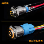 12 16 19 22 mm Metal Push Button Switch with Wire On Off PC Power High Head 12v for Car Momentary Latching Fixed Blue 5V 220V