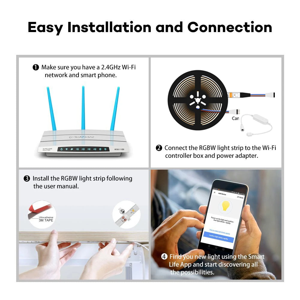 Tuya WiFi Smart LED Controller DC5-24V Single Color Dimmer CCT RGB RGBW RGBCCT LED Strip APP Remote Works with Alexa Google Home