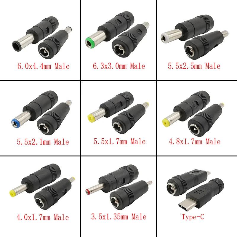 5Pcs DC Connectors 5.5x2.1mm Female to 5.5x2.5 5.5x1.7 6.0x4.4 6.3x3.0 4.8x1.7 4.0x1.7 3.5x1.35mm Male Laptop Power Plug Adapter