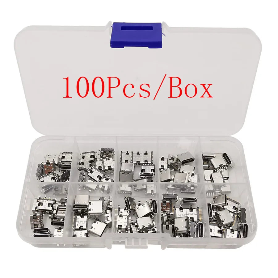 100Pcs USB Type C Female Socket 6/16 Pin Connector Soldering SMD SMT PCB Mount DIY Repair USB Type-C Socket Adapter
