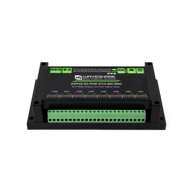 Waveshare ESP32-S3-ETH-8DI-8RO,Industrial 8-Channel ESP32-S3 WiFi Relay Module,Onboard isolated RS485 interface, Built-in Xtensa