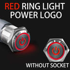 16 19 22mm With Wire Waterproof Metal Push Button Switch  LED Ring/Power Light Momentary Latching   5/12/24/220V silver1NO1NC