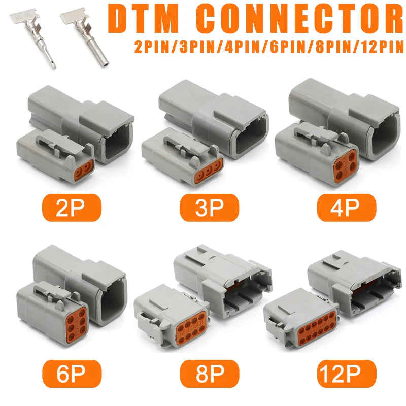 Deutsch Connector DTM Waterproof Automobile Connector With Terminal Male Female Plug&Socket DTM04-2/3/4/6/8/12P DTM06