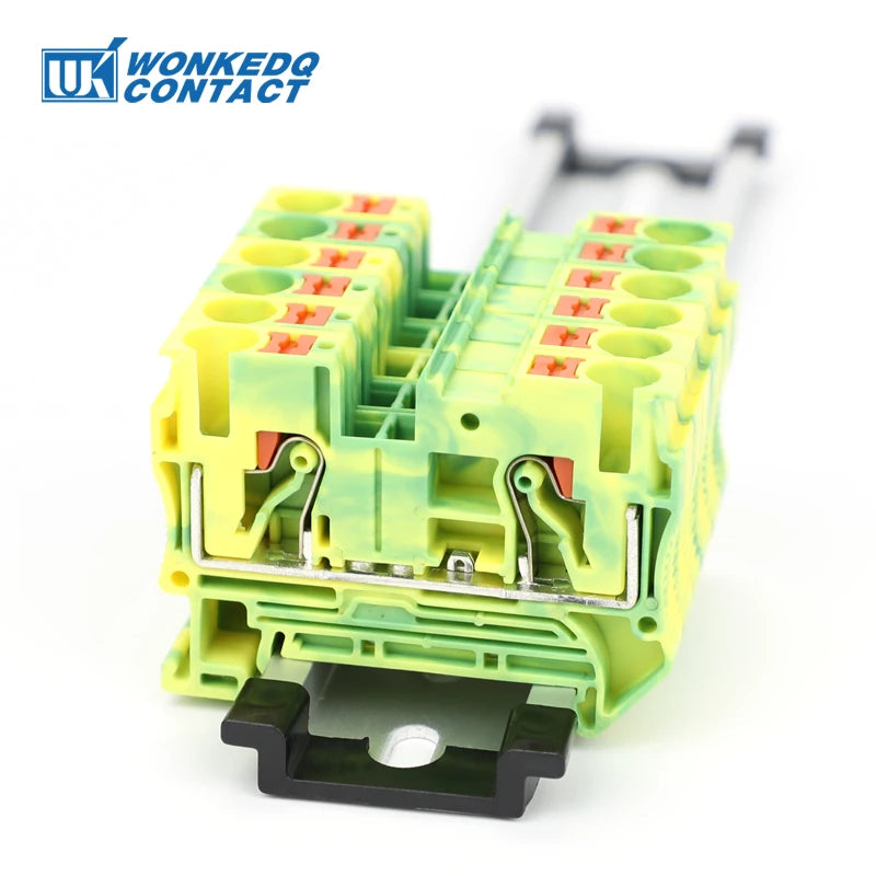 PT6-PE Push-in 6mm² Ground Din Rail Terminal Block Feed-Through Protective Earth Strip Plug Wire Electrical Connector PT 6-PE