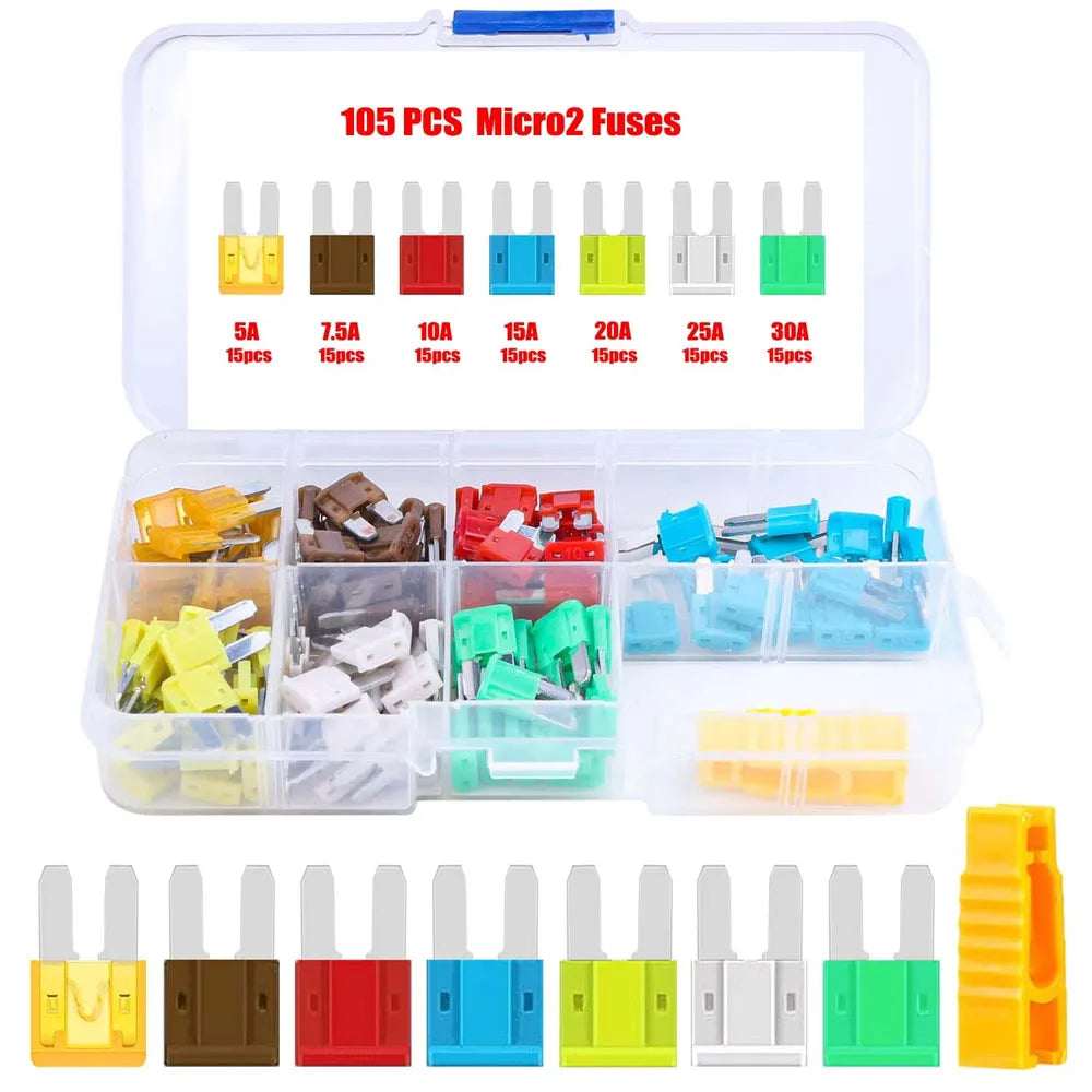 35/56/70/84/100/105/126pcs Micro 2 Blade Fuse Assortment Kit for Truck Replacement with Fuse Puller(5A,7.5A,10A,15A,20A,25A,30A)