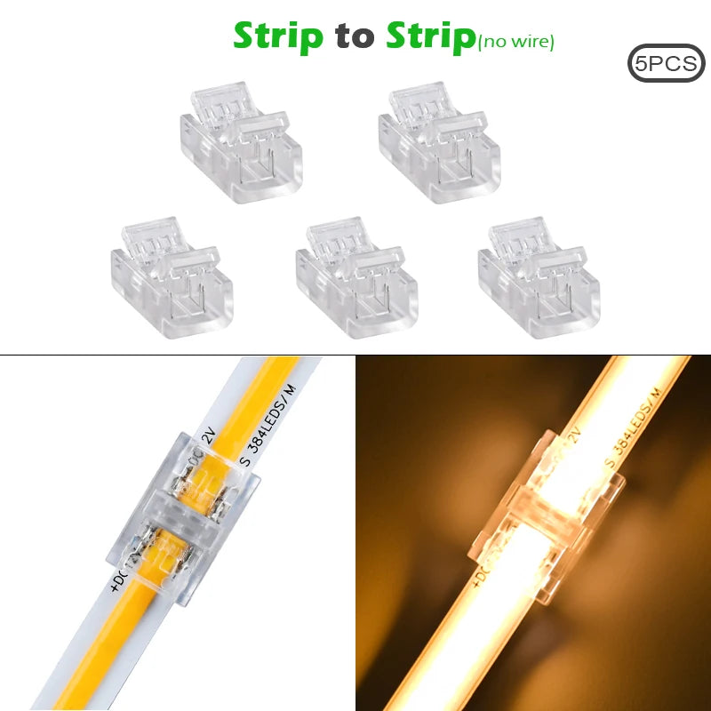 8mm 10mm 2pin COB LED Strip Connector Tape Lights L Shape LED Corner Connectors for SMD COB 5050 2835 Strip Light Fixed Clamps