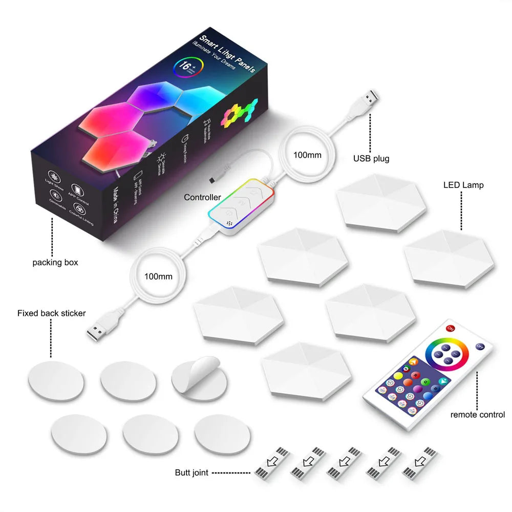 1-12 RGB TuYa WIFI Bluetooth LED Hexagon Lamps Indoor Wall Light APP Control Night Light For Computer Game Bedroom Decoration