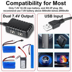 ABNR 2X 7.4V Lipo Battery Charger - RC Car Balance Chargers USB Cable 2-In-1 With XH-3P Plug 1A For 2S Batteries RC Cars