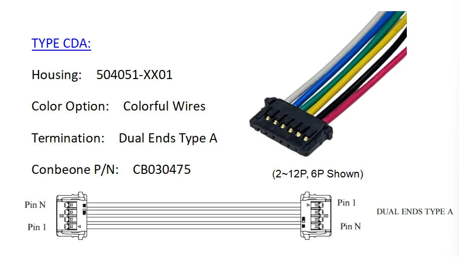 5040510401 Wire Harness, MOLEX Pico Lock 1.50mm Pitch Cable,504051-0401, 4P, Off The Shelf