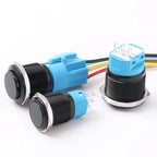 12/16/19/22MM Metal Button Switch No Lights Oxidized Black Momentary Reset Latching With Connector 12V 24V 220V
