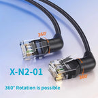 Swivel Bend Cat6a/Cat6/Cat6 Network Cable 10G X 104M Finished Jumper Fine 360° Right Angle RJ45 Connector High-Speed Data Transf