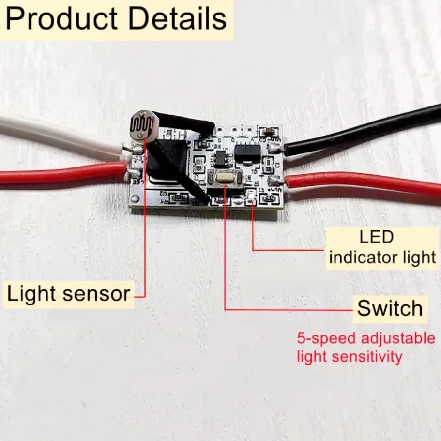 DC 3.7V 5V 12V 24V Photo Control Sensor 5-level Adjustment Light Sensor Switch Auto ON Off Photocell Street Light Switch 5A