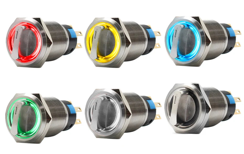 19mm Illuminated Rotary Selector Switch (2/3 Positions) DPDT Latching 12V LED Multi-Color for Industrial/Automotive Applications