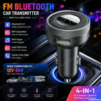 Bluetooth 5.3 FM Transmitter Car Cigarette Lighter Dual USB Fast Charging Handsfree Calling Vehicle Audio Receiver